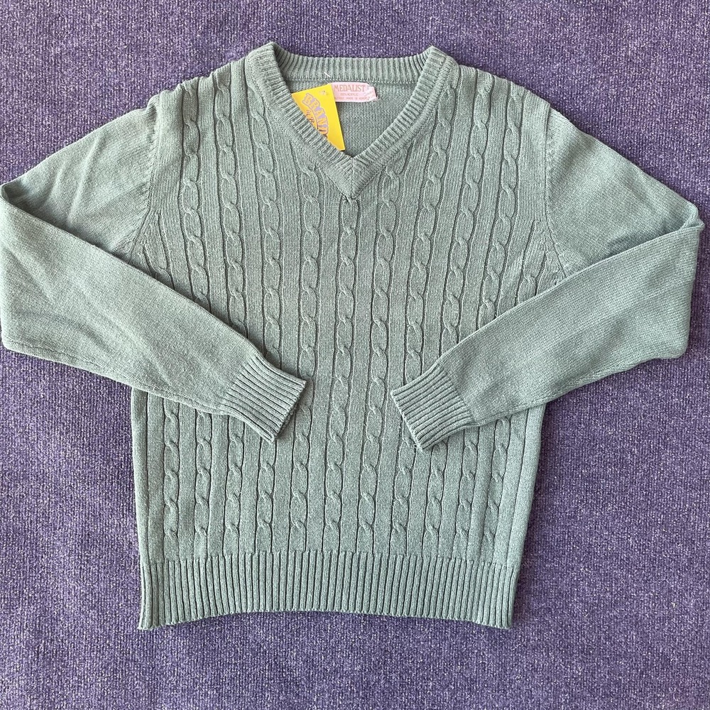 Vintage Medalist Sweater Mens Medium Green Cable Knit Acrylic Pullover Korea 90s
